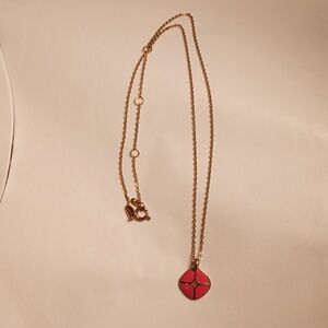 Fossil Gold Toned  Necklace Pinkish Flower Petal Pendant Retro Look Vintage